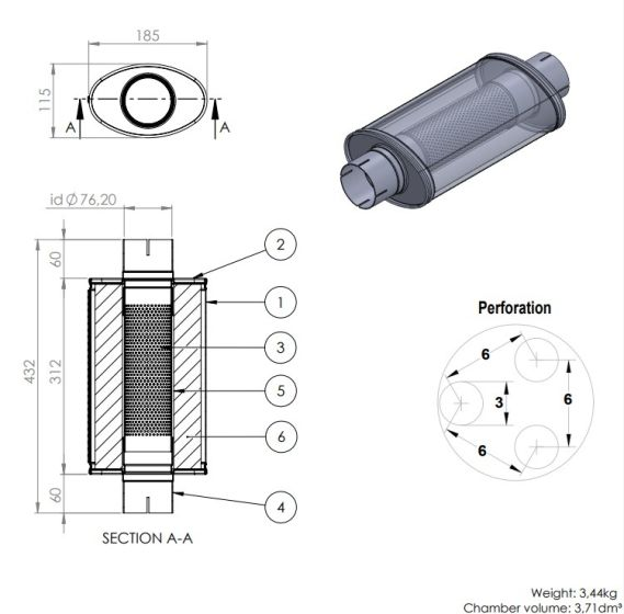 Simons Äänenvaimennin Ovaali - 76mm / 3" (315mm)