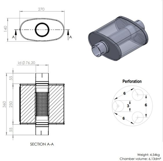 Simons Äänenvaimennin Ovaali - 76mm / 3" (250x270x140mm)